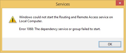 remote access connection manager service not starting error 1068