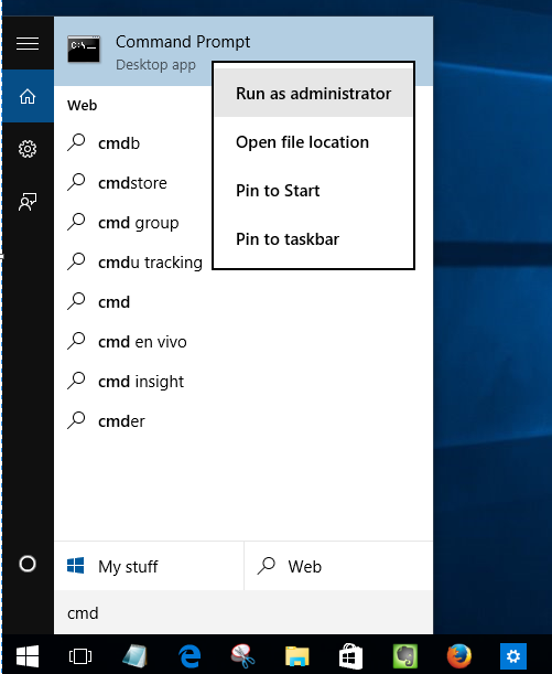 Open CMD as Administrator Windows 10