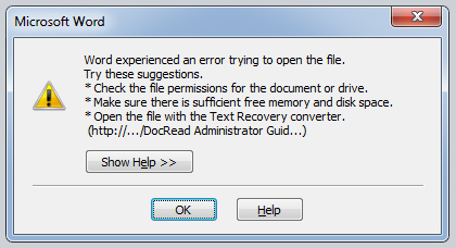 Unable to Open Word File