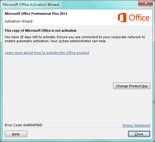 microsoft office activation wizard could not