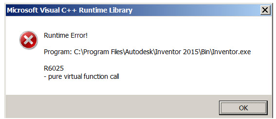 outlook runtime error r6025 pure virtual function call