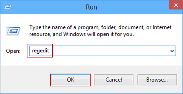 type regedit to open registry editor using the Run dialog box