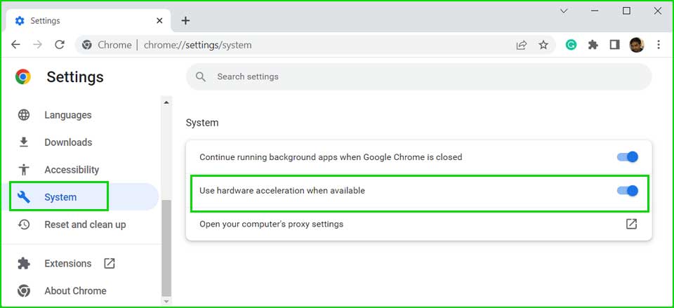 Enable disable hardware acceleration in chrome
