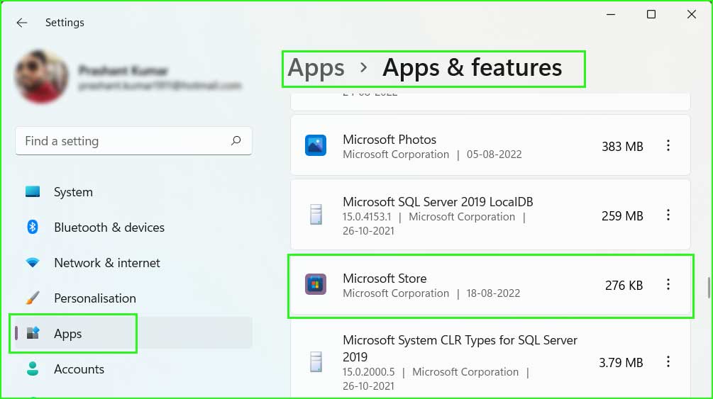 apps & feature in windows 10/11