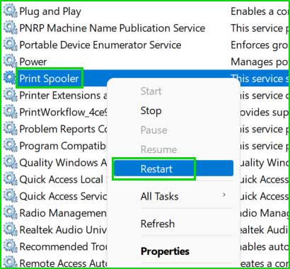restart printer spooler service