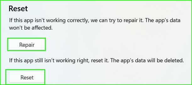 Repair and Reset Windows Store apps