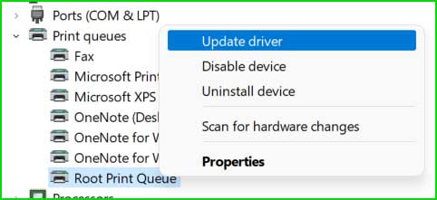 updating printer driver in device manager
