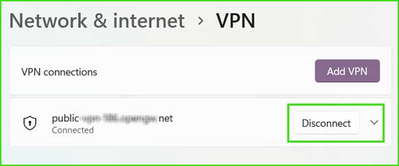 disconnect vpn settings in windows
