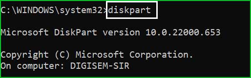 diskpart commands in windows 10 & 11