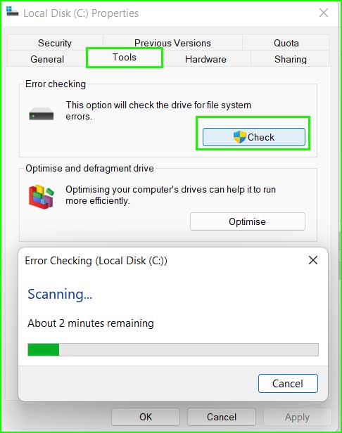 file error checking tools in Windows 10 & 11