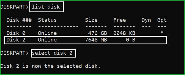 list disk command windows 10