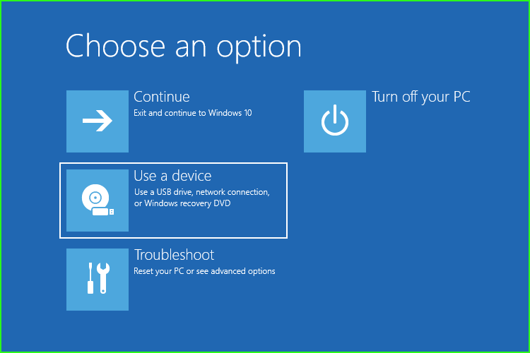 use a device option in Advanced startup menu windows 10/11