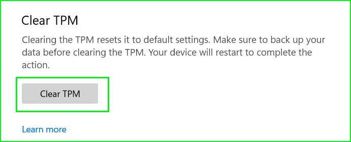 Reset or Clear TPM Settings Windows 10, 11