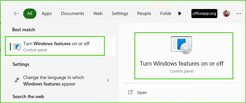 search windows features windows 10 & 11