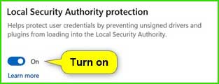 Turn on Local Security Authority