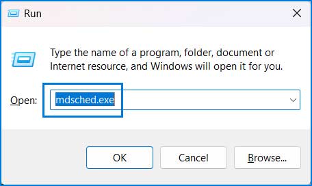 open memory diagnostic tool using Run Window.